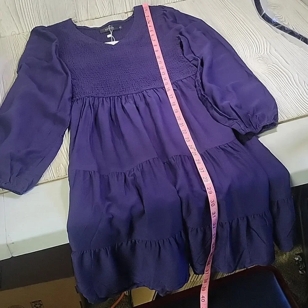 Zesica Navy Blue Long Sleeve Ruched Bodice Dress Womens Size Small NWT - Picture 9 of 12